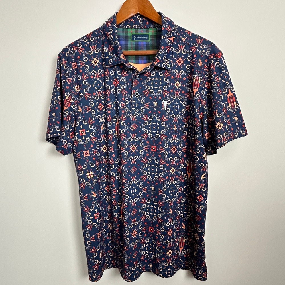 William Murray Golf Polo Mens Navy Orange Geometric Shirt Size‎ L